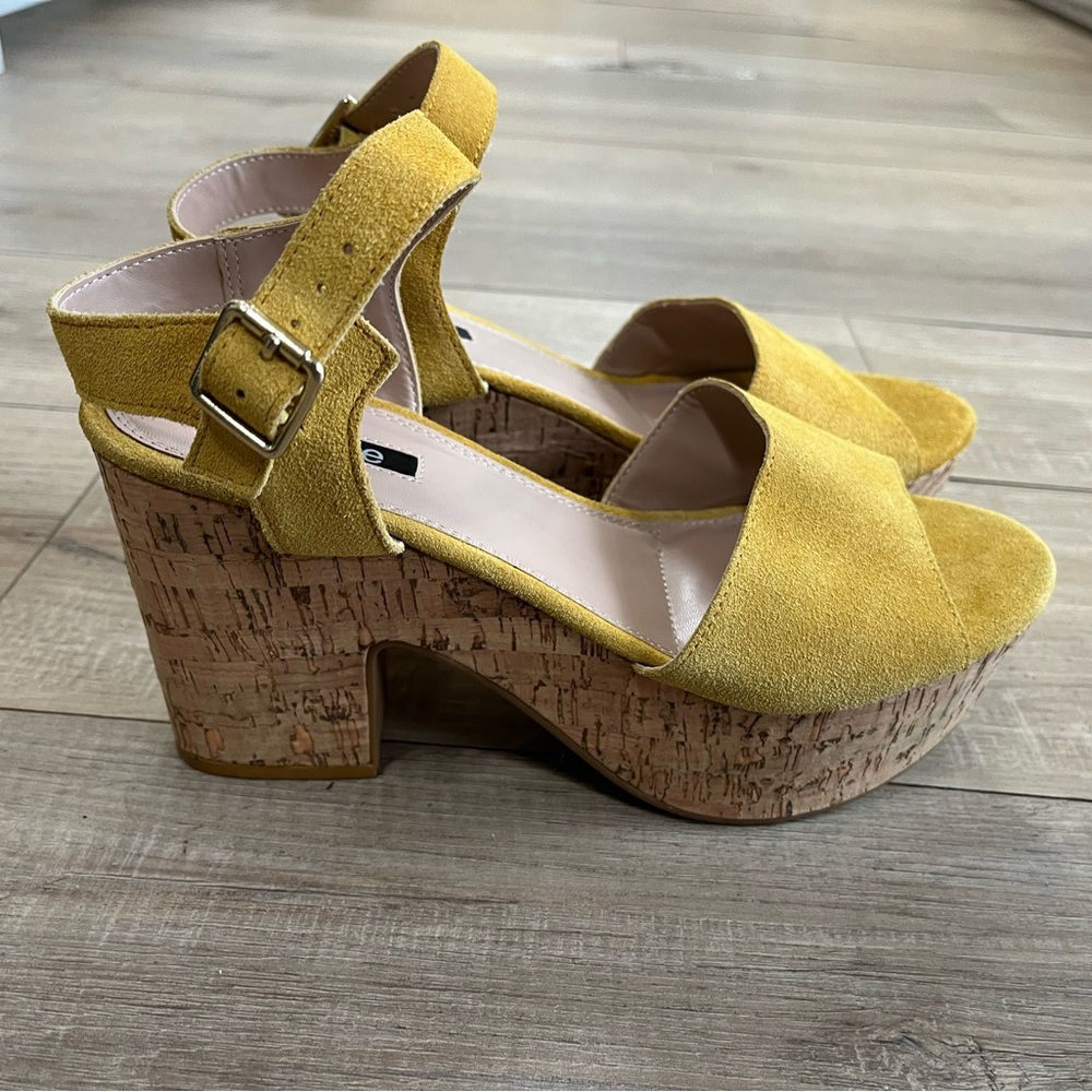 Kensie Mustard Suede Platform Sandals - Picture 1 of 7